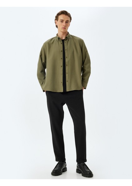 Uzun Kollu Gömlek Düğmeli Yaka Dokulu Pamuk Karışımlı fiyatları