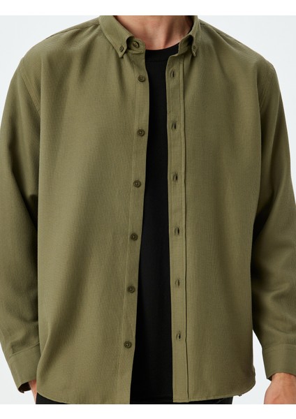 Uzun Kollu Gömlek Düğmeli Yaka Dokulu Pamuk Karışımlı indirimleri