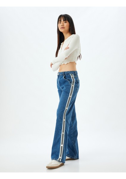 Düz Paça Kot Pantolon Şerit Detaylı Düğmeli Normal Bel Pamuklu - Longer Straight Jeans