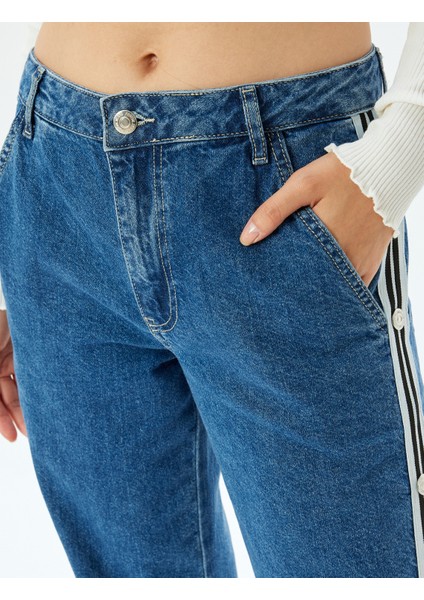 Düz Paça Kot Pantolon Şerit Detaylı Düğmeli Normal Bel Pamuklu - Longer Straight Jeans indirimleri