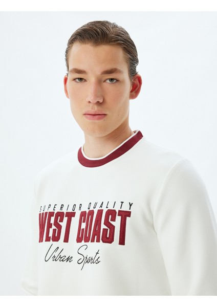 Slogan Baskılı Sweatshirt Bisiklet Yaka Şardonlu Pamuk Karışımlı