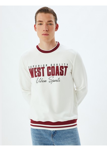 Slogan Baskılı Sweatshirt Bisiklet Yaka Şardonlu Pamuk Karışımlı modelleri