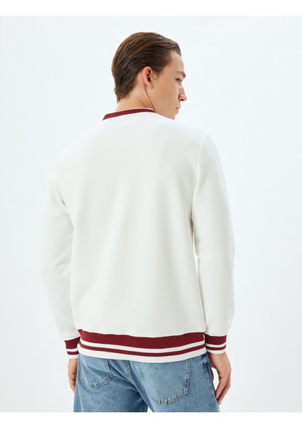 Slogan Baskılı Sweatshirt Bisiklet Yaka Şardonlu Pamuk Karışımlı fırsatları