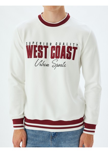 Slogan Baskılı Sweatshirt Bisiklet Yaka Şardonlu Pamuk Karışımlı indirimleri