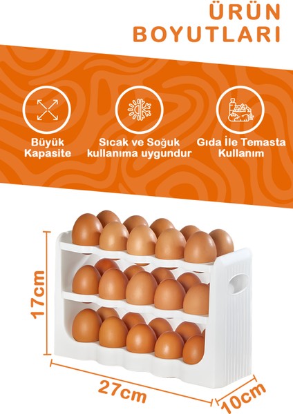 Mithra Life 3 Katlı 30 Bölmeli Buzdolabı Içi Yumurtalık Organizeri MIT1094