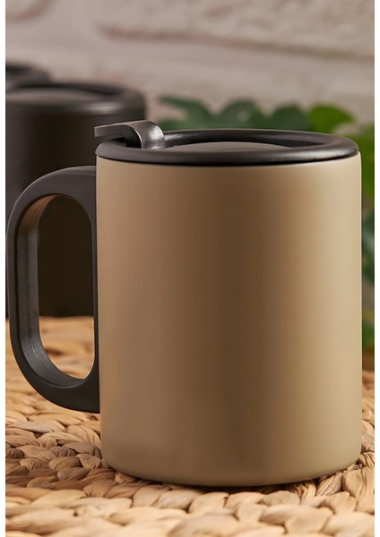 Bej Çift Katmanlı 304 Paslanmaz Çelik Kulplu 300ML Küçük Termos Bardak Çay Kahve Termosu Travel Mug Kupa