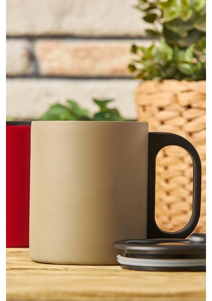 Bej Çift Katmanlı 304 Paslanmaz Çelik Kulplu 300ML Küçük Termos Bardak Çay Kahve Termosu Travel Mug Kupa