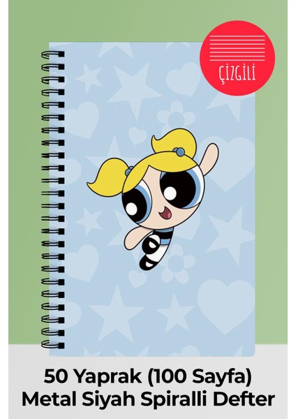 Anime Marketi Powerpuff Girls Bubbles A5 Spiralli Okul Defteri 50 Yaprak 100 Sayfa - Çizgili