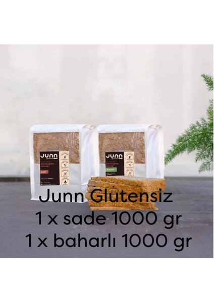 JUNN Glutensiz Karabuğday Ekmeği, Sade ve Baharlı 2 x 1000 gr Mayasız, Aktive Edilmiş Karabuğday Tohumu