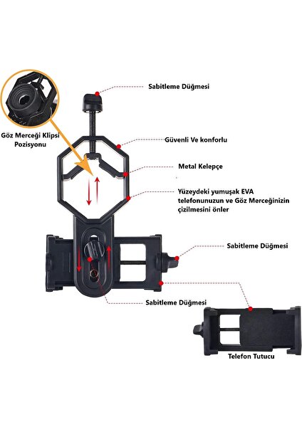 Teleskop Dürbün Mikroskop Uyumlu Telefon Tutucu Adaptör Universal Telefon Bağlantı Aparatı