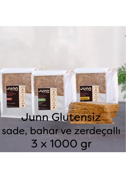 JUNN Glutensiz Karabuğday Ekmeği, Sade,Baharlı,Zerdeçallı 3 x 1000 gr Mayasız, Aktive Edilmiş Tohum