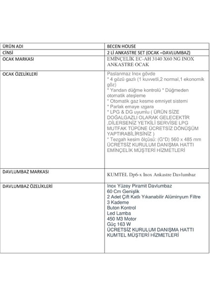 2 Li Inox Ankastre Set ( Pramit Davlumbaz -Ankastre Ocak)