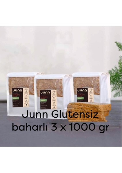 JUNN Glutensiz Karabuğday Ekmeği, Baharlı 3 x 1000 gr Mayasız, Aktive Edilmiş Karabuğday Tohumu