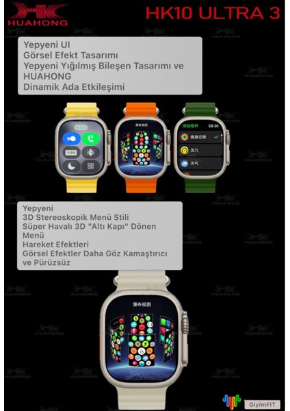 HK10 Ultra 3 Wf 2.02 Inç Uyumlu Amoled Ekran Akıllı Saat ( Wifi Modeli Yeni Nesil)