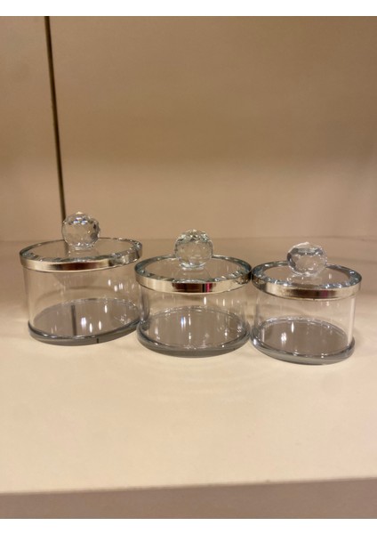 Dekoratif 3'lü Mücevher Kutusu Kristal Gümüş