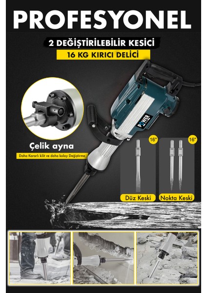 Power Black Germany Professional Büyük Tip Kırıcı Delici Hilti 16 kg Hilti 3 Metre Kablolu 65 mm