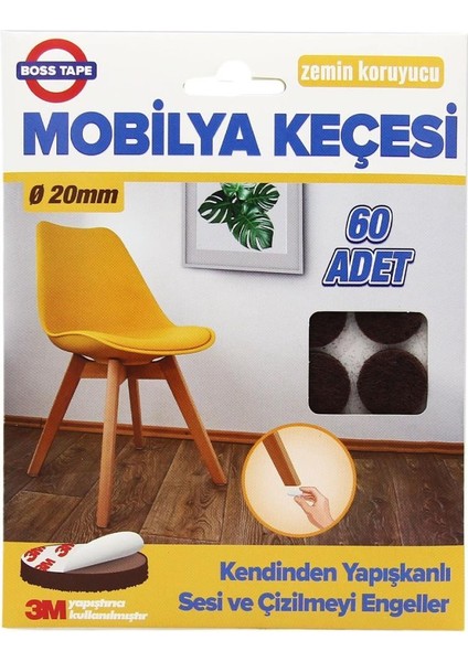 Mobilya Keçesi Sese ve Çizilmeye Son Yapışkanlı 20 mm x 60 Ad - Yuvarlak