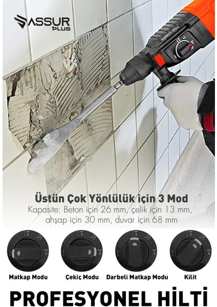 Assur Plus Pro Kırıcı Delici Darbeli Hıltı Matkap 2-28MM