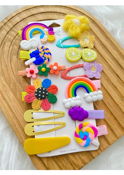 14'lü Sarı Tonlu Çocuk Pens Klipsli Çıtçıt Toka Seti