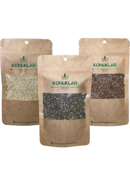 Diyet Seti 500 gr Chia Tohumu, 500 Gram Kinoa, 500 Gram Keten Tohumu