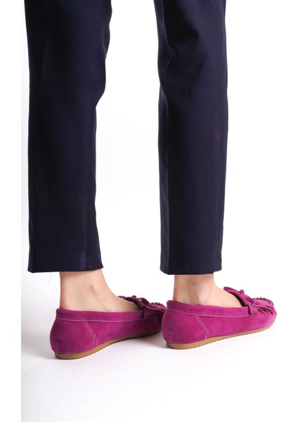 Fuşya Süet Püsküllü Günlük Kadın Babet modelleri