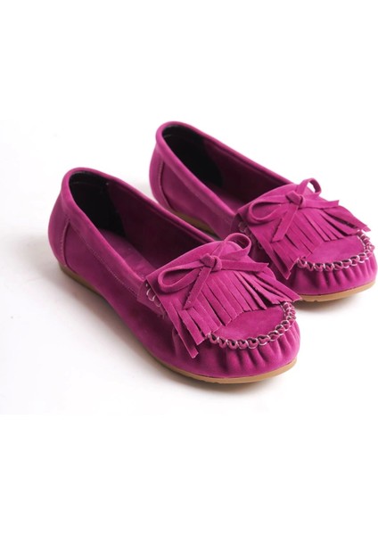 Fuşya Süet Püsküllü Günlük Kadın Babet fırsatları