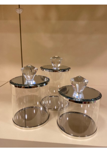 Kavonoz Seti 3'lü Kristal Gümüş modelleri