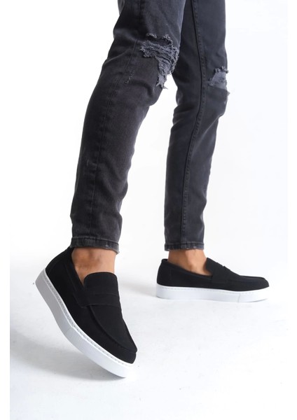 Estilo x Bağcıksız Süet Erkek Günlük Spor Klasik Siyah Ayakkabı