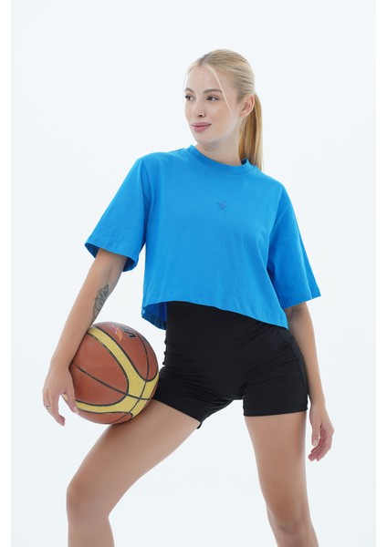 Pure Comfort - Mavi Rahat Kesim %100 Pamuklu Basic Crop Tişört fırsatları