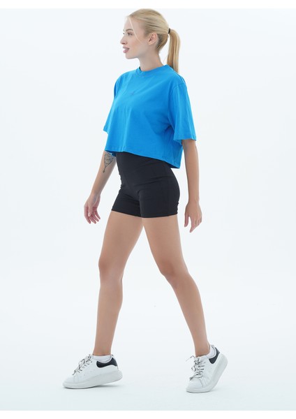 Pure Comfort - Mavi Rahat Kesim %100 Pamuklu Basic Crop Tişört indirimleri