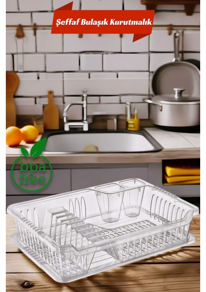 Tezgah Üstü Bulaşıklık - Tabaklık - Kurutmalık Bulaşık Düzenleyicisi Şeffaf