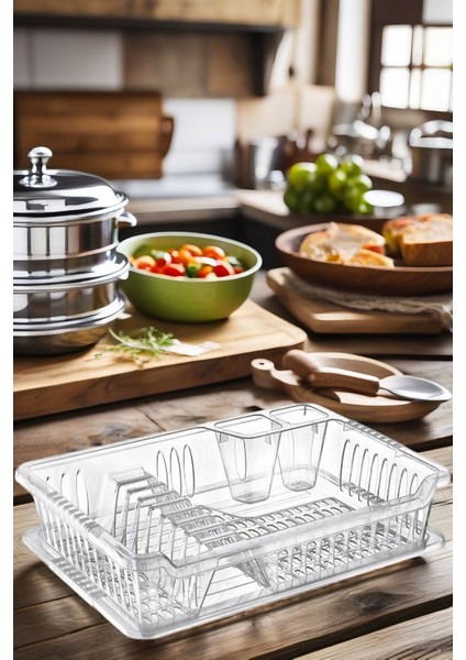 Tezgah Üstü Bulaşıklık - Tabaklık - Kurutmalık Bulaşık Düzenleyicisi Şeffaf fırsatları