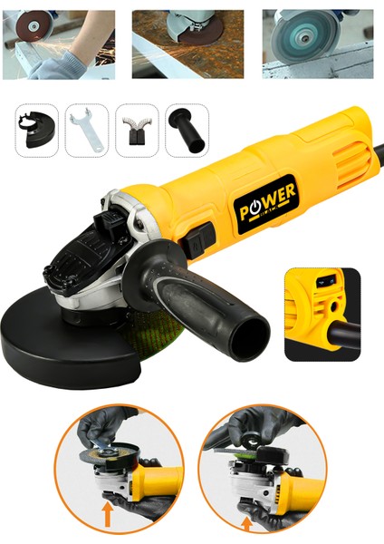 550 W 125 mm Bakır Sargılı Spiral Avuç Içi Kesme ve Ahşap Metal Kesme Taşlama Makinası Sarı