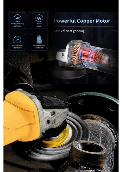 550 W 125 mm Bakır Sargılı Spiral Avuç Içi Kesme ve Ahşap Metal Kesme Taşlama Makinası Sarı