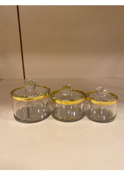 3'lü Dekoratif Kristal Mücevher Kutusu Altın