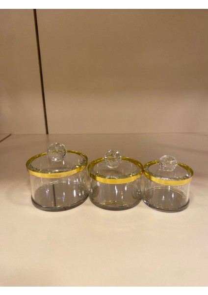 3'lü Dekoratif Kristal Mücevher Kutusu Altın