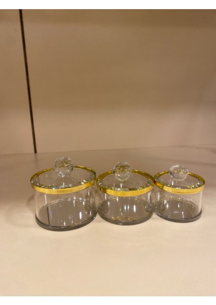 3'lü Dekoratif Kristal Mücevher Kutusu Altın
