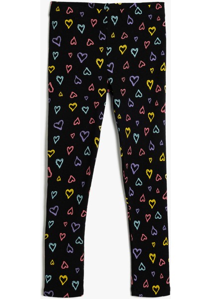 Tayt Kalp Baskılı Beli Lastikli Pamuklu