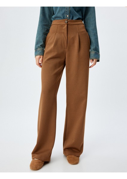Geniş Paça Pantolon Pileli Yüksek Bel Düğmeli Rahat Kalıp modelleri