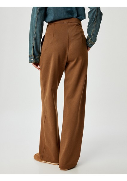 Geniş Paça Pantolon Pileli Yüksek Bel Düğmeli Rahat Kalıp fırsatları