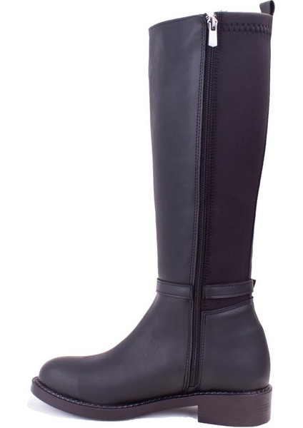 DZA07-43624913 Siyah Günlük Streçli Düz Topuk Kadın Çizme modelleri