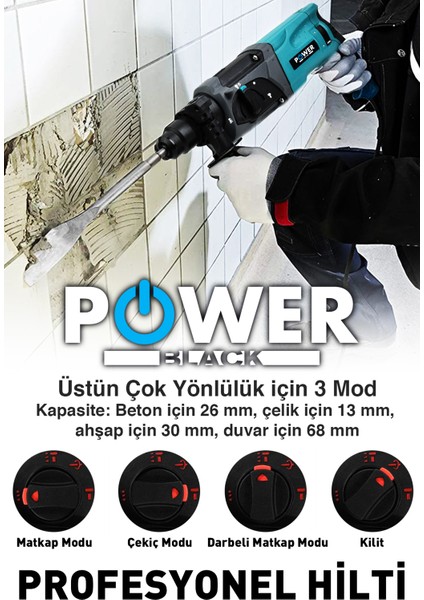 Power Black Çelik Şanzıman Kırıcı Delici Darbeli Matkap 2-28 mm Hilti