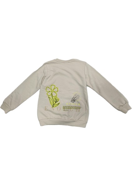 Kız Çocuk Enough Önü Yazı Desenli Sırtı Çiçek Desenli Şardonlu Bej Renk Sweatshirt fiyatları