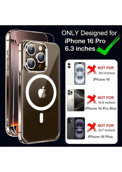 Deppo Trend iPhone 16 Pro Uyumlu Kılıf Kamera Koruma Camı Ekran Koruyucu Şeffaf Magsafe Temperli Cam Koruma Kamera Lensi