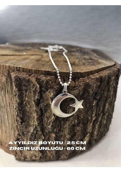 925 Ayar Gümüş Ay Yıldız Kolye