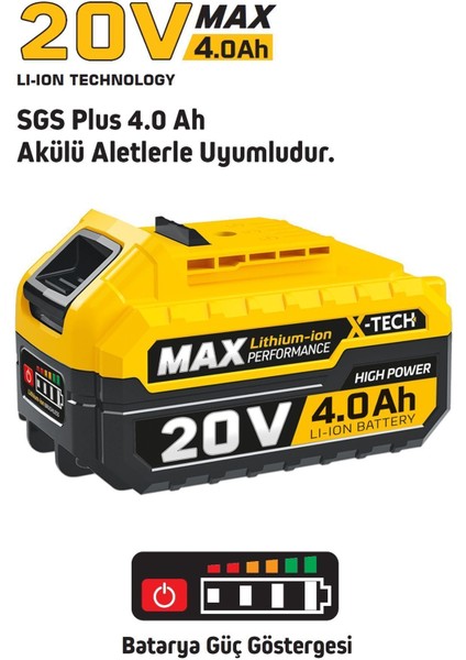 Sgs5498 - 20 Volt 4 Amper Yedek Akü Batarya (Sgs Plus 4 Amper Akülü Aletlere Uyumludur)