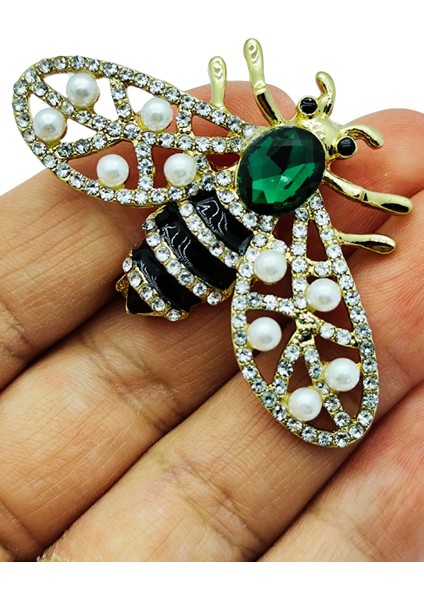 Inci Detaylı Zarif Arı Broşu