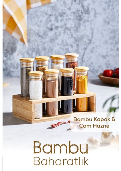 Bambu 8li Cam Baharatlık Standlı