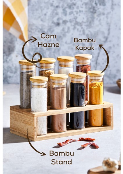 Bambu 8li Cam Baharatlık Standlı fiyatları