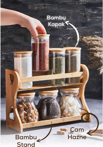 Bambu 7li Cam Baharatlık Standlı fiyatları